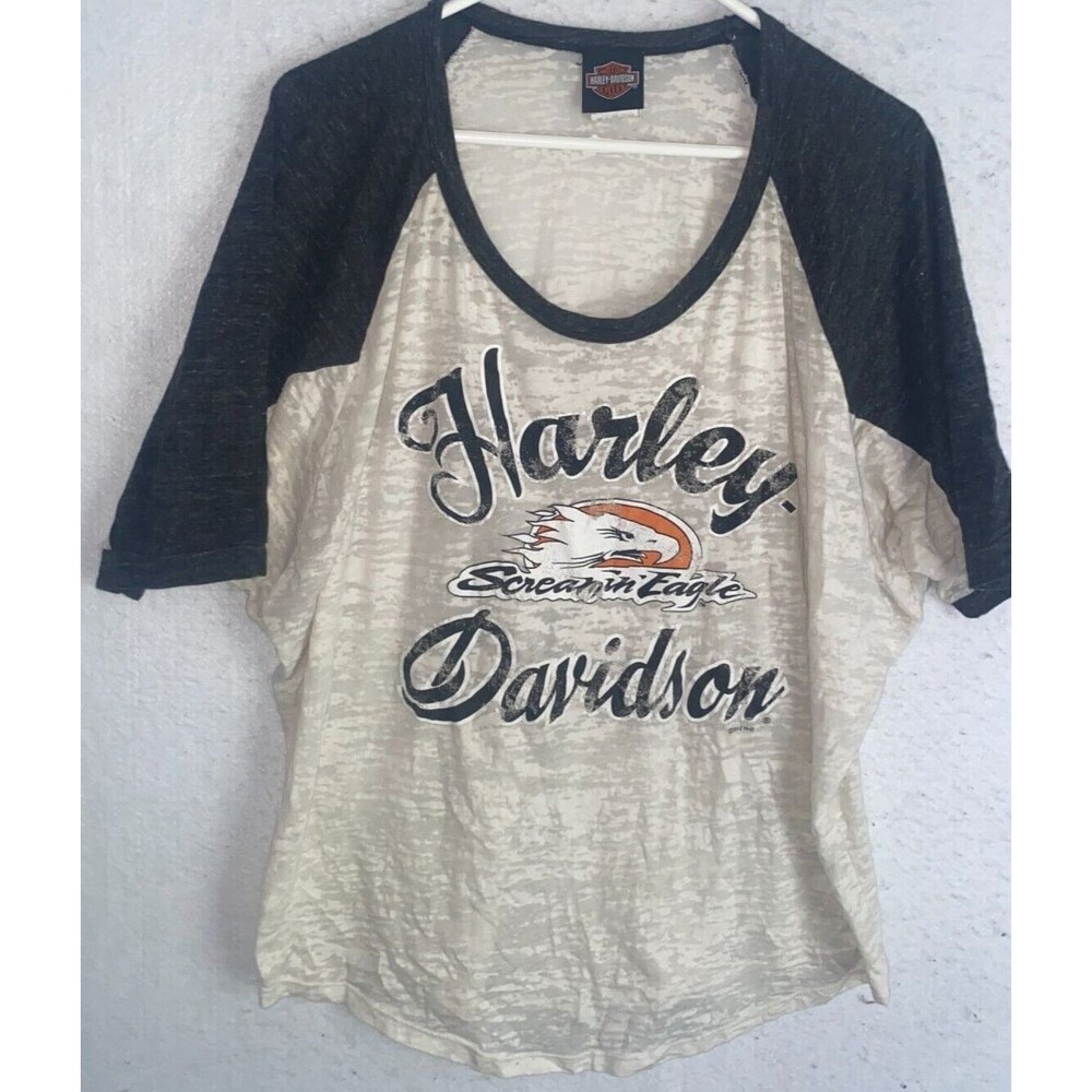Harley Davidson Screamin Eagle Womens Shirt Sz XL Short Sleeve  Scoop neck gray